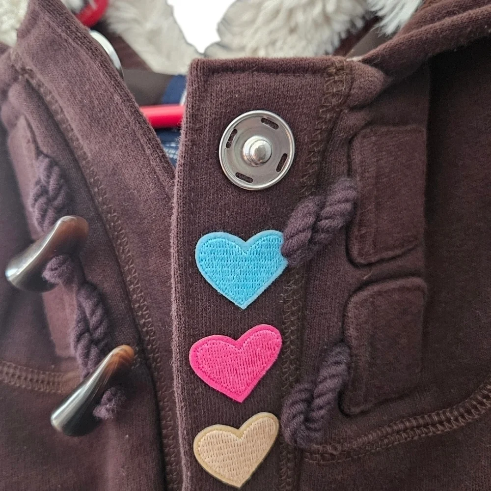 Gap Kids Heart Patches Winter Coat, Sherpa Hood, size small